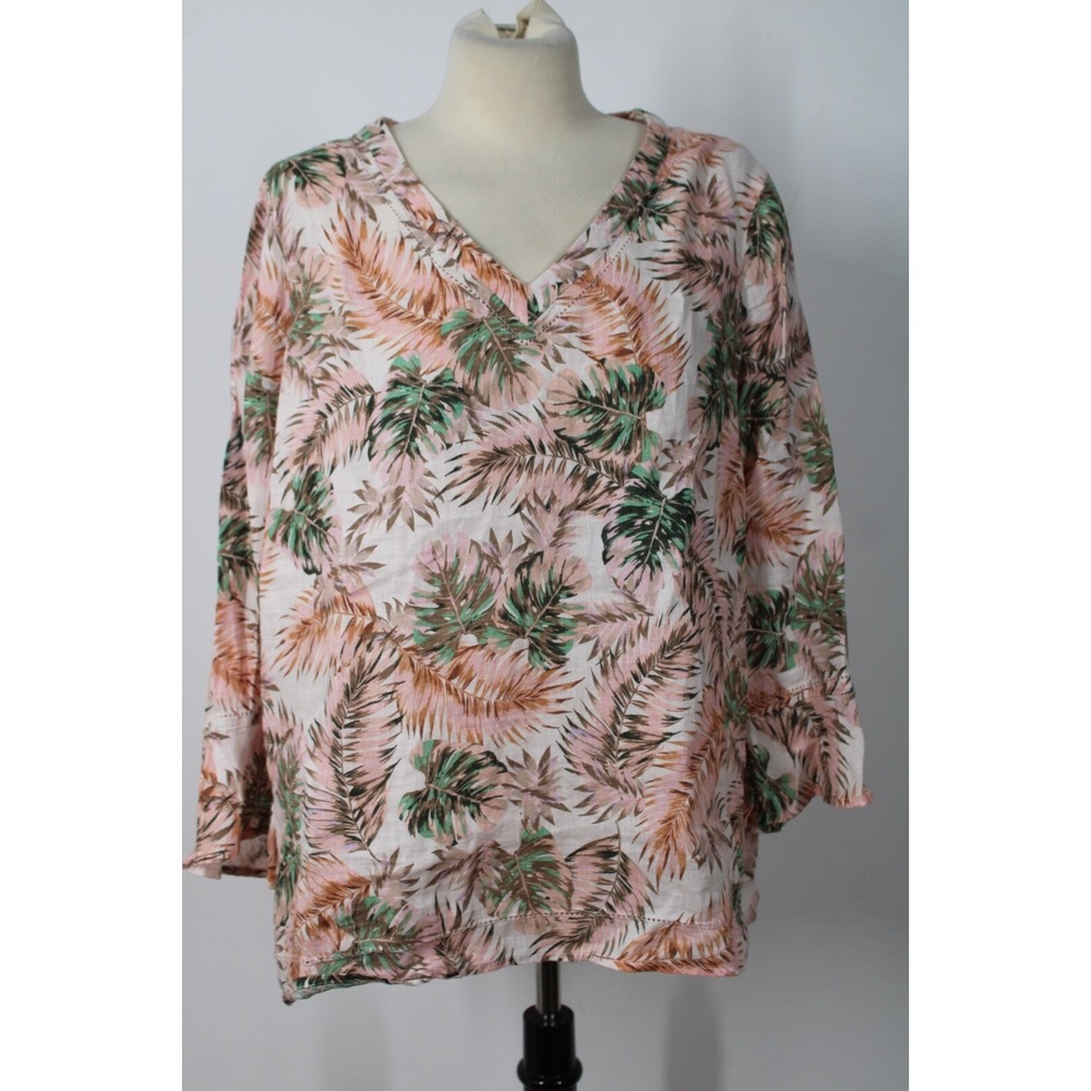 J Jill M Love Linen Palm Leaf Print V-Neck Top